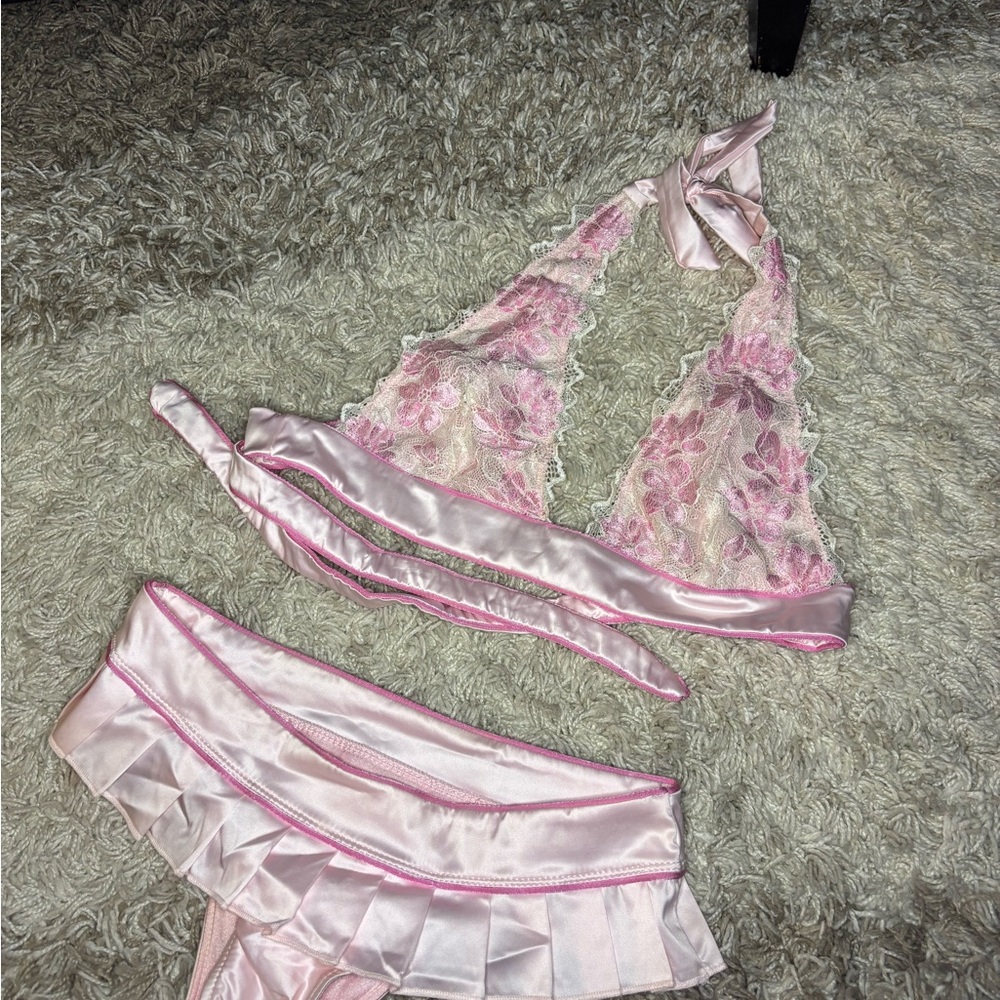 Beach Bunny Pink Satin and Lace Bra Set